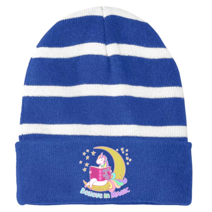 Reading Unicorn Believe In Yourself & Magic Striped Beanie with Solid Band