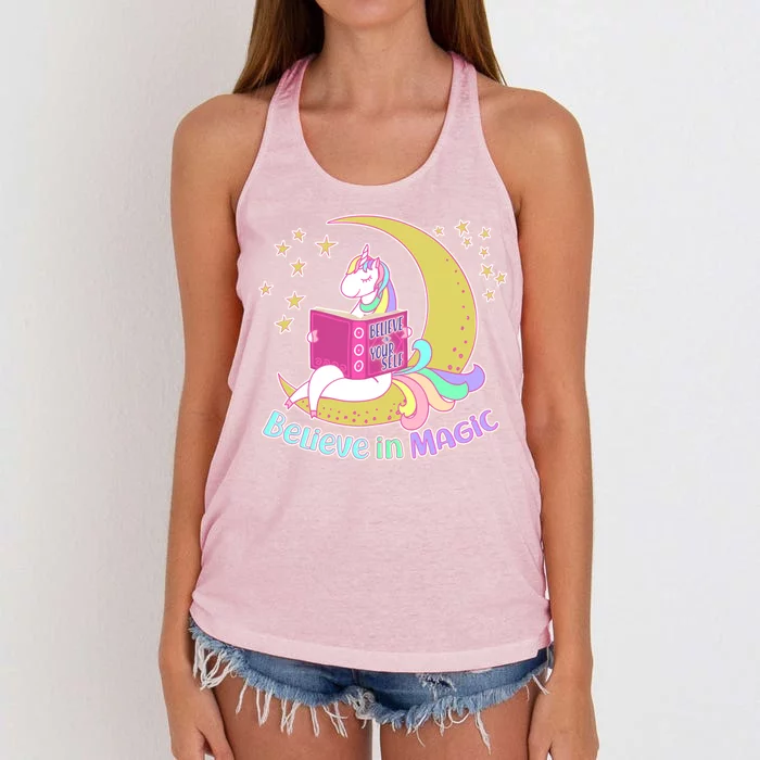 Reading Unicorn Believe In Yourself & Magic Women's Knotted Racerback Tank