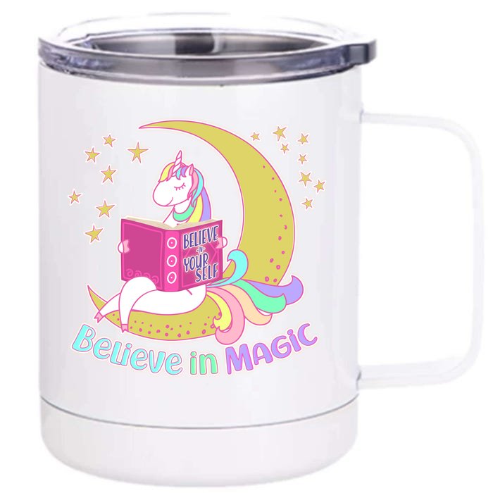 Reading Unicorn Believe In Yourself & Magic Front & Back 12oz Stainless Steel Tumbler Cup