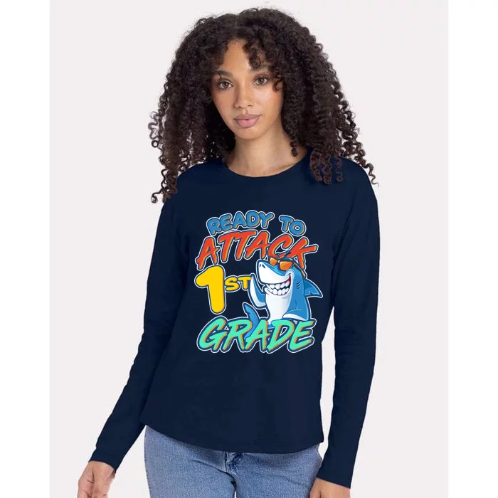 Ready To Attack 1st Grade Shark Womens Cotton Relaxed Long Sleeve T-Shirt