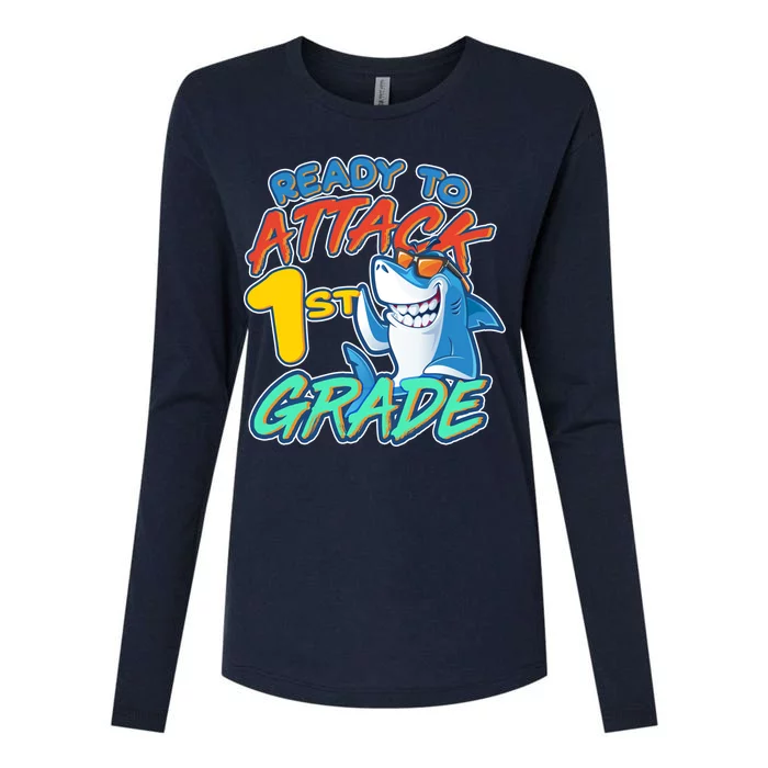 Ready To Attack 1st Grade Shark Womens Cotton Relaxed Long Sleeve T-Shirt