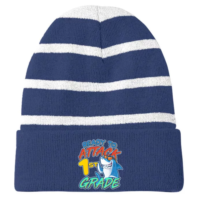 Ready To Attack 1st Grade Shark Striped Beanie with Solid Band