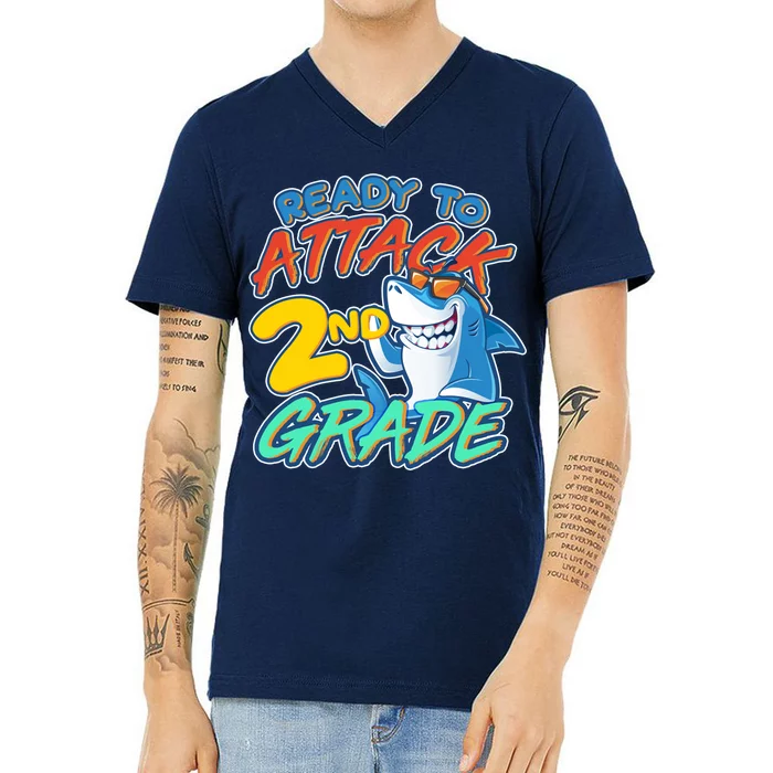 Ready to Attack 2nd Grade Shark V-Neck T-Shirt