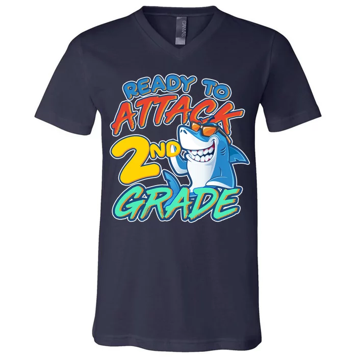 Ready to Attack 2nd Grade Shark V-Neck T-Shirt