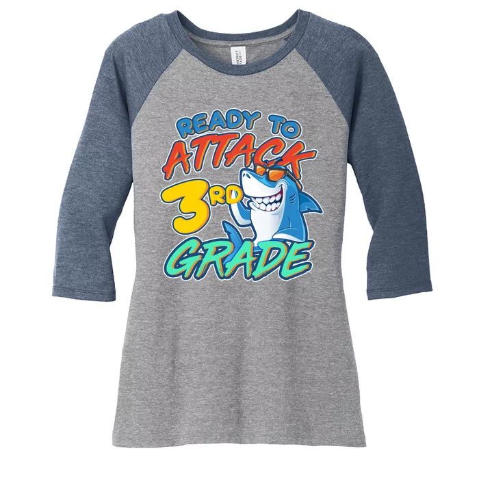 Ready To Attack 3rd Grade Shark Women's Tri-Blend 3/4-Sleeve Raglan Shirt