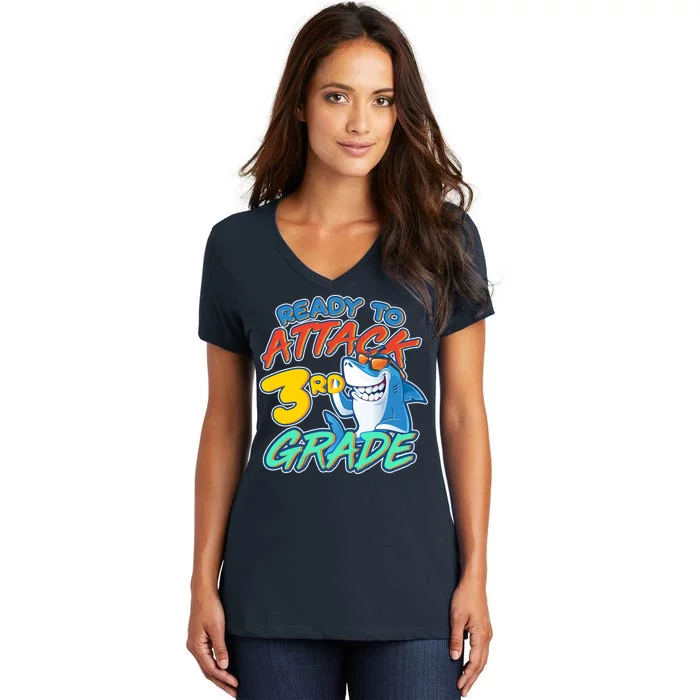 Ready To Attack 3rd Grade Shark Women's V-Neck T-Shirt