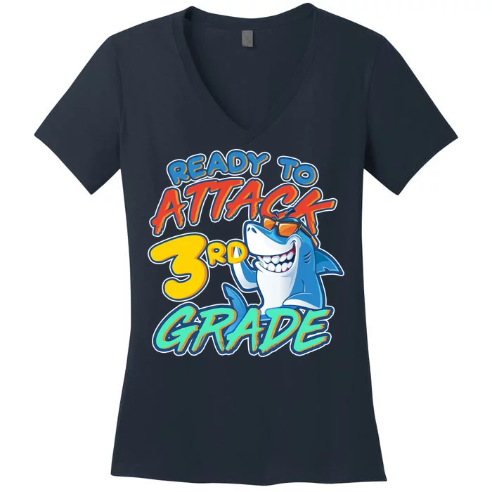 Ready To Attack 3rd Grade Shark Women's V-Neck T-Shirt