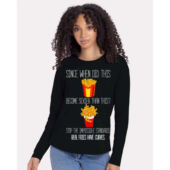 Real Fries Have Curves Funny Curly Fries Womens Cotton Relaxed Long Sleeve T-Shirt