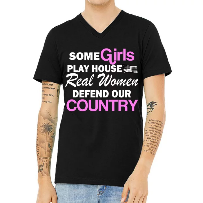 Real Women Defend Our Country V-Neck T-Shirt