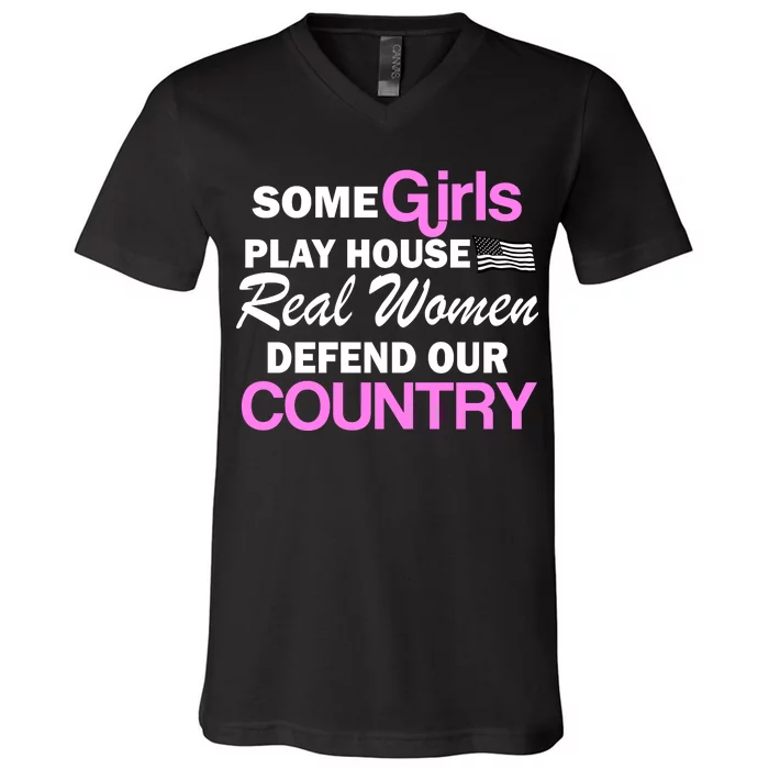 Real Women Defend Our Country V-Neck T-Shirt