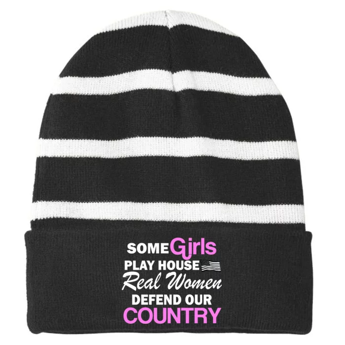 Real Women Defend Our Country Striped Beanie with Solid Band