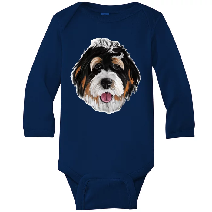 Realistic Dog Face Baby Long Sleeve Bodysuit