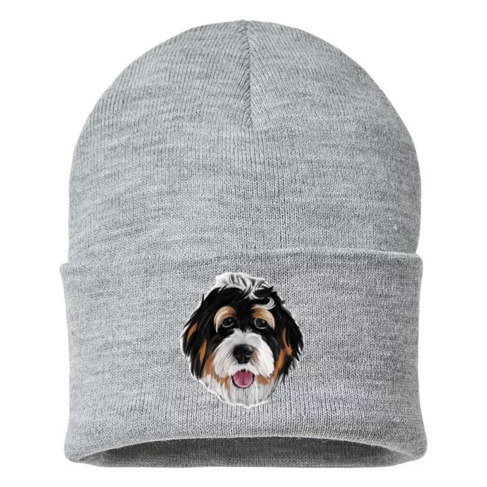 Realistic Dog Face Sustainable Knit Beanie