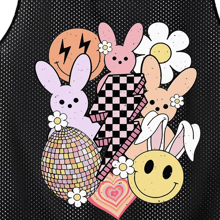 Retro Easter Bunny Smile Face Groovy Easter Day Mesh Reversible Basketball Jersey Tank