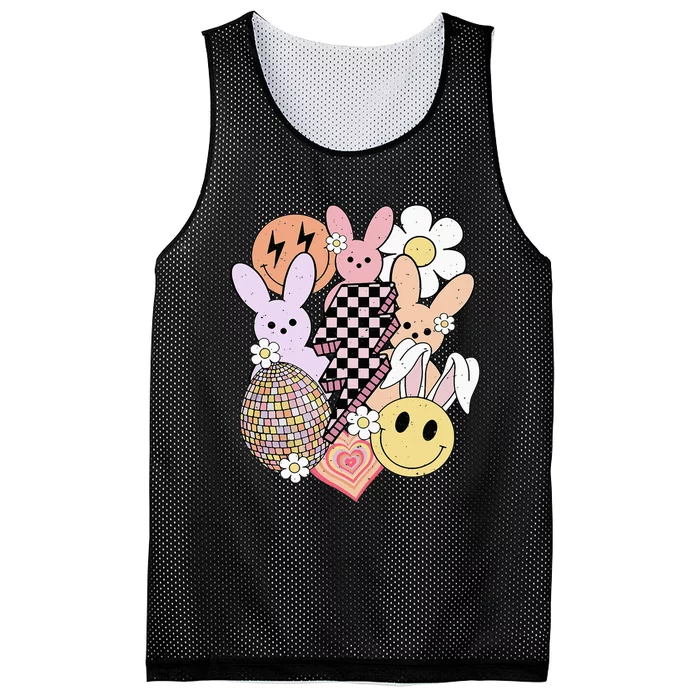 Retro Easter Bunny Smile Face Groovy Easter Day Mesh Reversible Basketball Jersey Tank