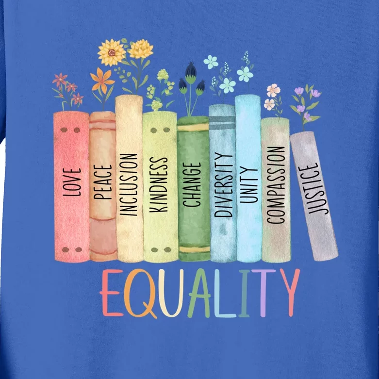 Reading Equality Book Lover Librarian Lgbt Wildflowers Gift Kids Long Sleeve Shirt