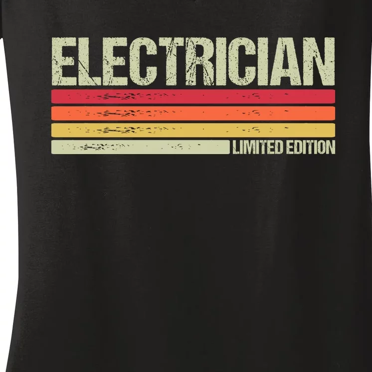 Retro Electrician Birthday Job Title Women's V-Neck T-Shirt