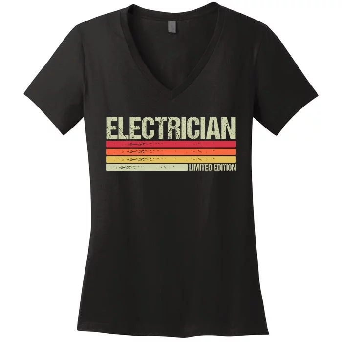 Retro Electrician Birthday Job Title Women's V-Neck T-Shirt