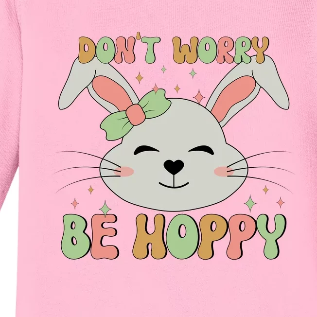 Retro Easter Bunny Don't Worry Be Hoppy Cute Baby Long Sleeve Bodysuit