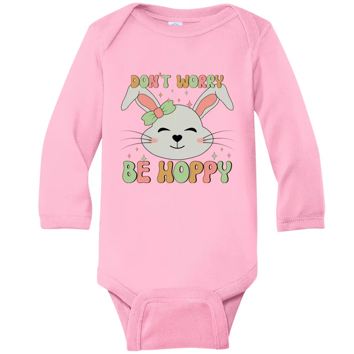 Retro Easter Bunny Don't Worry Be Hoppy Cute Baby Long Sleeve Bodysuit