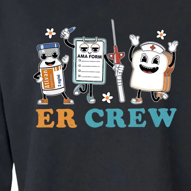 Retro Er Crew Emergency Room Funny Er Ed Nurse Tech Cropped Pullover Crew