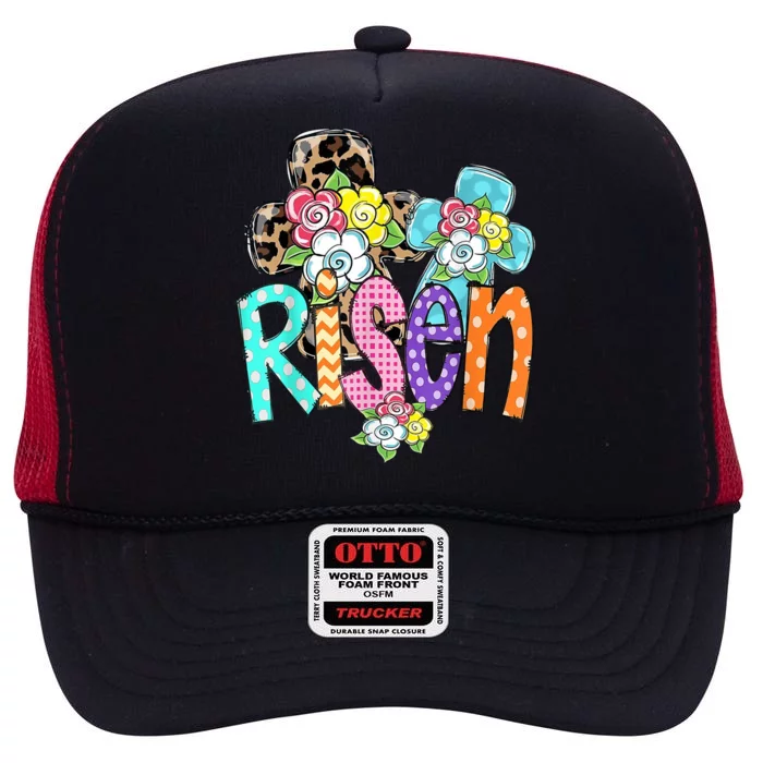 Risen Easter Cross Colorful High Crown Mesh Trucker Hat