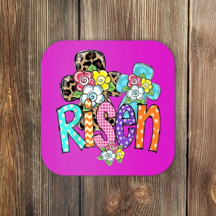 Risen Easter Cross Colorful Coaster