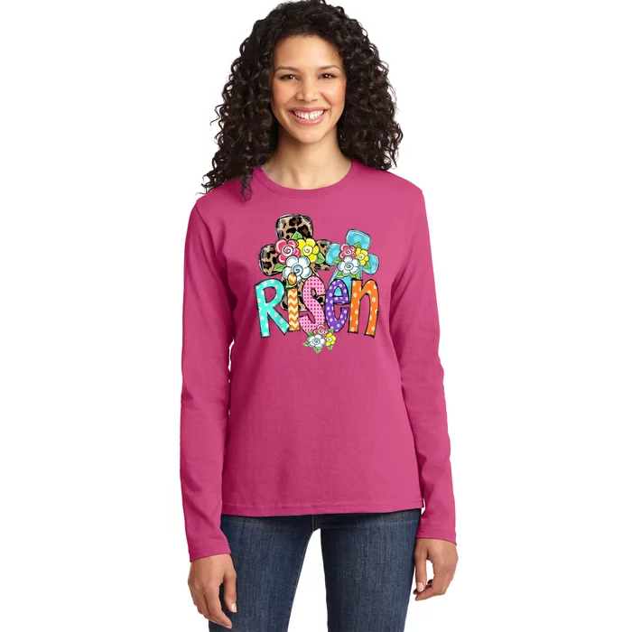 Risen Easter Cross Colorful Ladies Long Sleeve Shirt