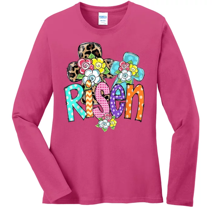 Risen Easter Cross Colorful Ladies Long Sleeve Shirt