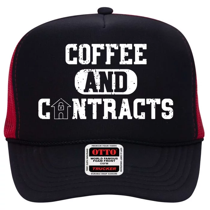 Real Estate Contracts Coffee Realtor Broker Agent High Crown Mesh Trucker Hat