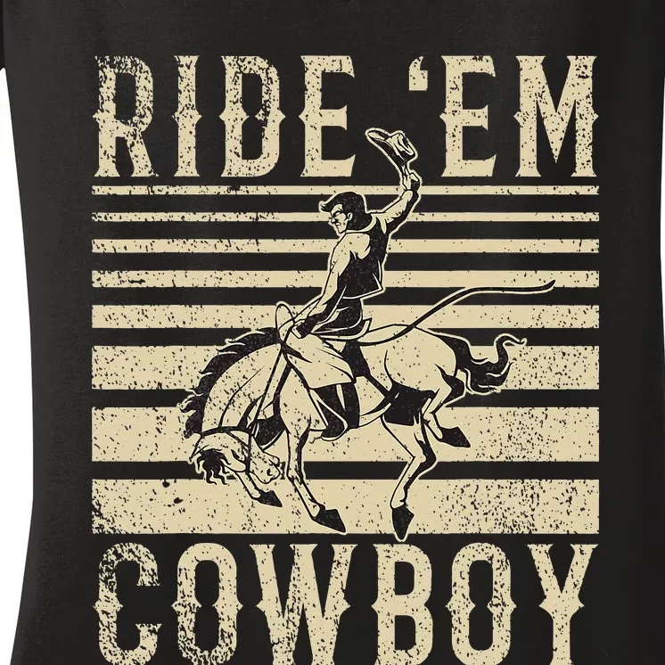 Ride Em Cow Country Western Gal Horse Trail Riders Cow Women's V-Neck T-Shirt