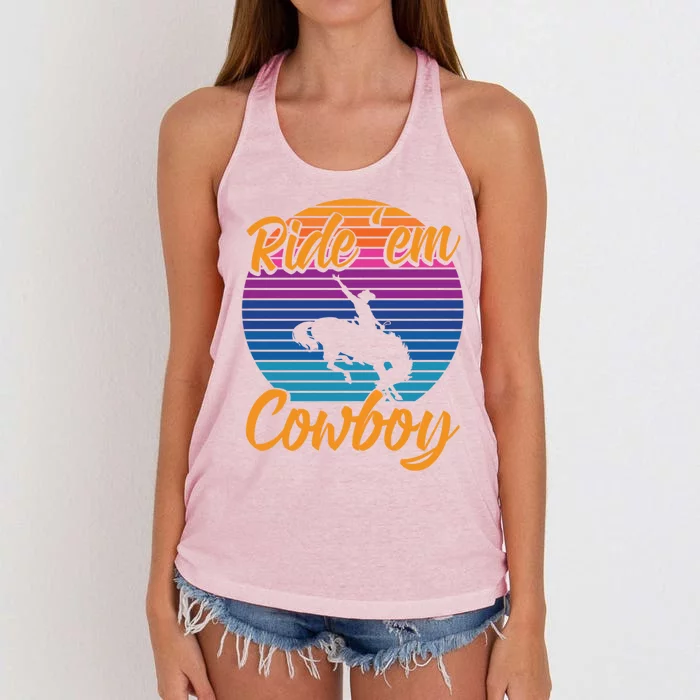 Ride 'Em Cow Horse Lover Galloping Horse Rodeo Great Gift Women's Knotted Racerback Tank