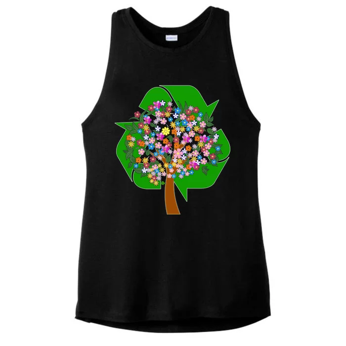 Recycle Reuse Reduce Flower Tree Ladies Tri-Blend Wicking Tank