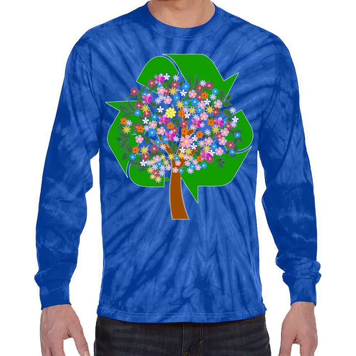 Recycle Reuse Reduce Flower Tree Tie-Dye Long Sleeve Shirt