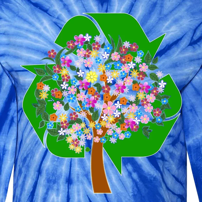 Recycle Reuse Reduce Flower Tree Tie-Dye Long Sleeve Shirt