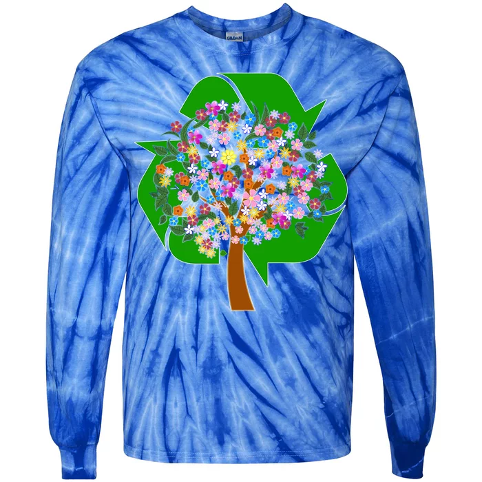 Recycle Reuse Reduce Flower Tree Tie-Dye Long Sleeve Shirt