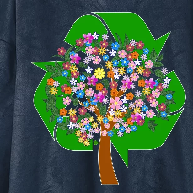 Recycle Reuse Reduce Flower Tree Hooded Wearable Blanket