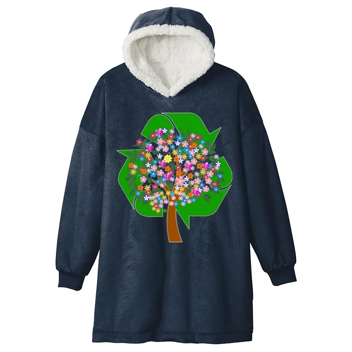 Recycle Reuse Reduce Flower Tree Hooded Wearable Blanket