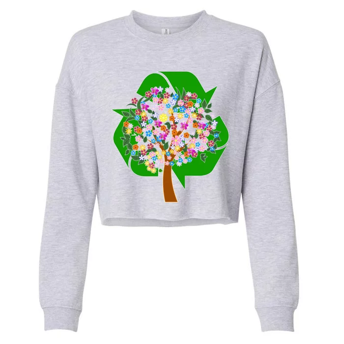 Recycle Reuse Reduce Flower Tree Cropped Pullover Crew