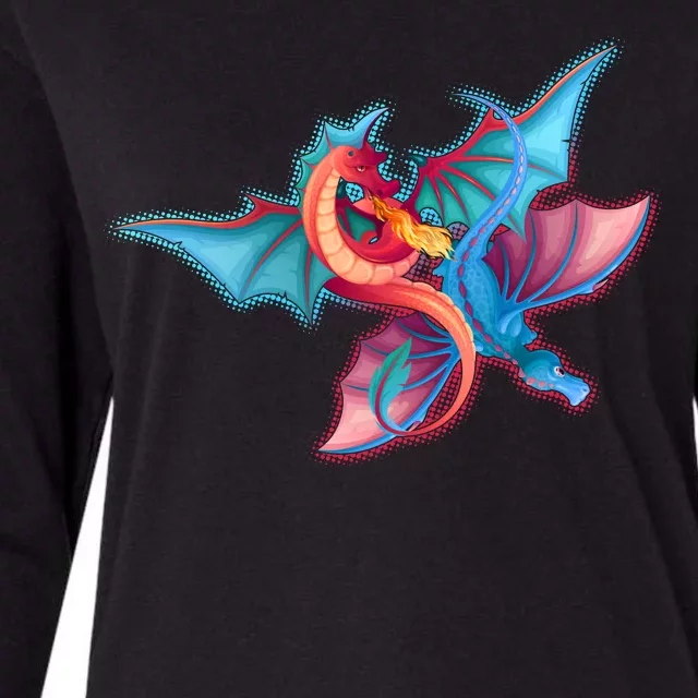 Red And Blue Flying Dragons Womens Cotton Relaxed Long Sleeve T-Shirt