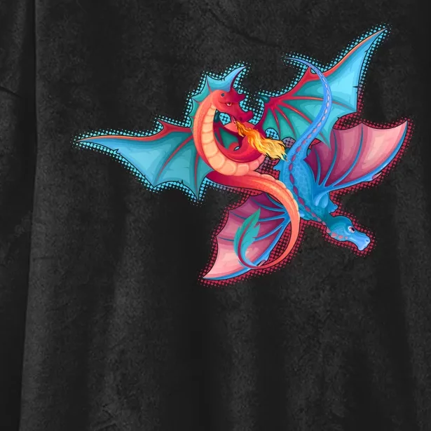 Red And Blue Flying Dragons Hooded Wearable Blanket