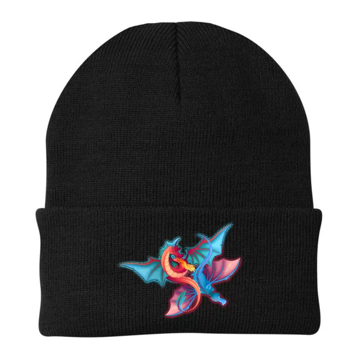 Red And Blue Flying Dragons Knit Cap Winter Beanie