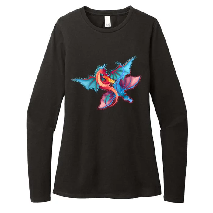 Red And Blue Flying Dragons Womens CVC Long Sleeve Shirt