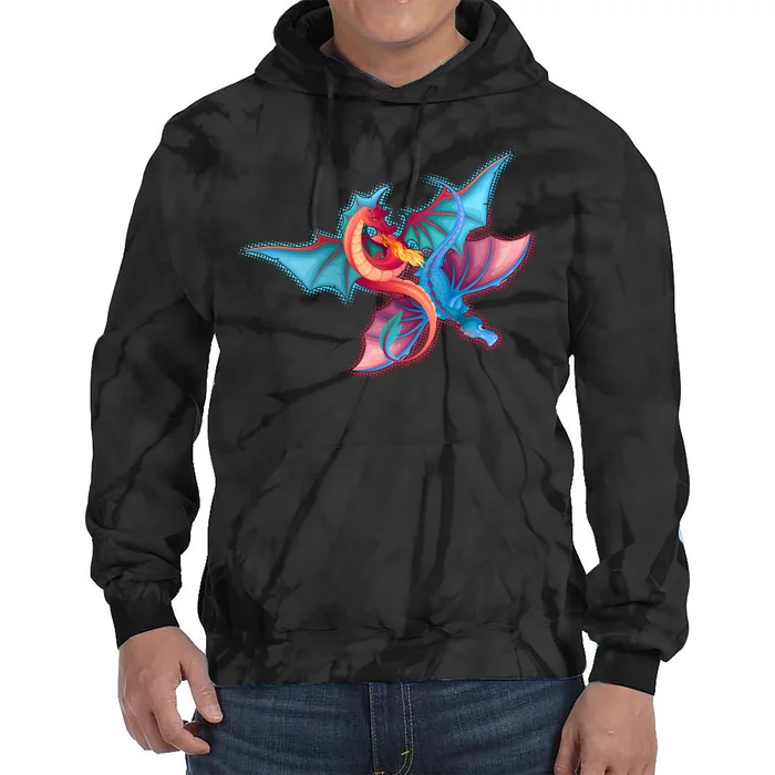 Red And Blue Flying Dragons Tie Dye Hoodie