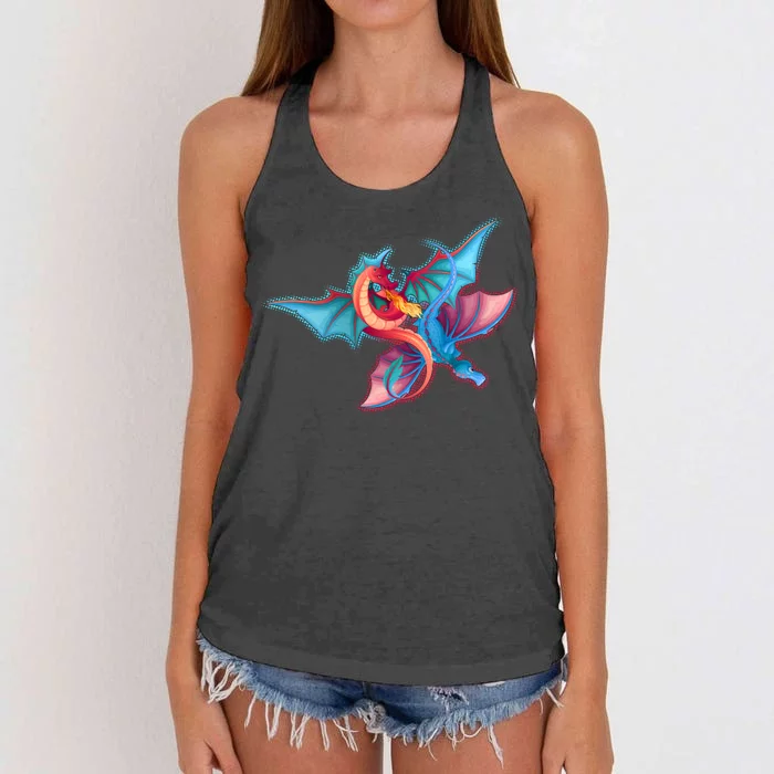 Red And Blue Flying Dragons Women's Knotted Racerback Tank