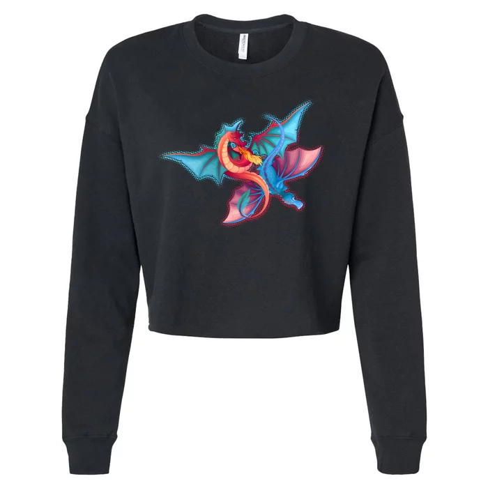 Red And Blue Flying Dragons Cropped Pullover Crew