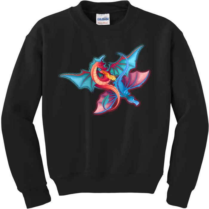 Red And Blue Flying Dragons Kids Sweatshirt