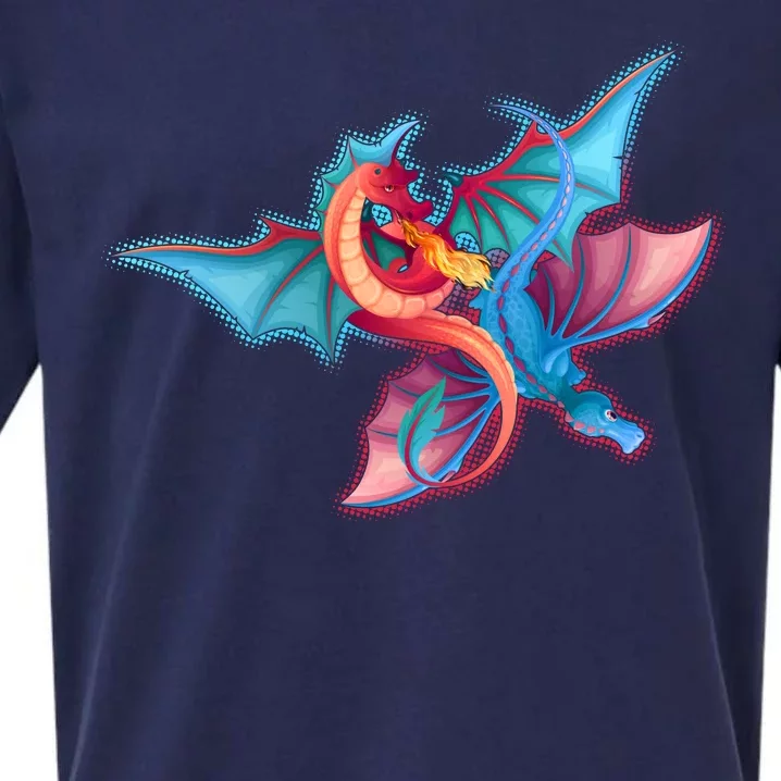 Red And Blue Flying Dragons Sueded Cloud Jersey T-Shirt