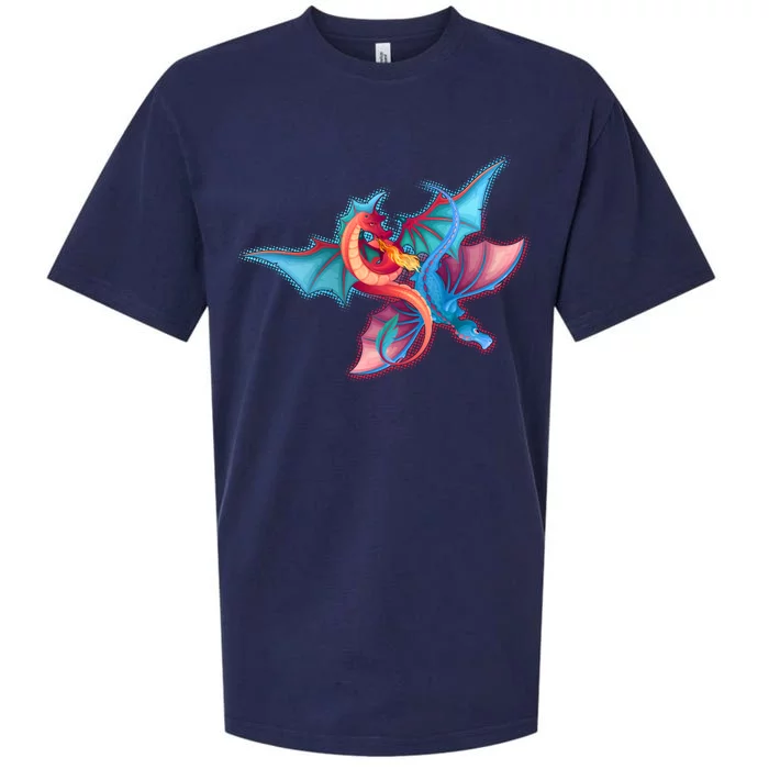 Red And Blue Flying Dragons Sueded Cloud Jersey T-Shirt