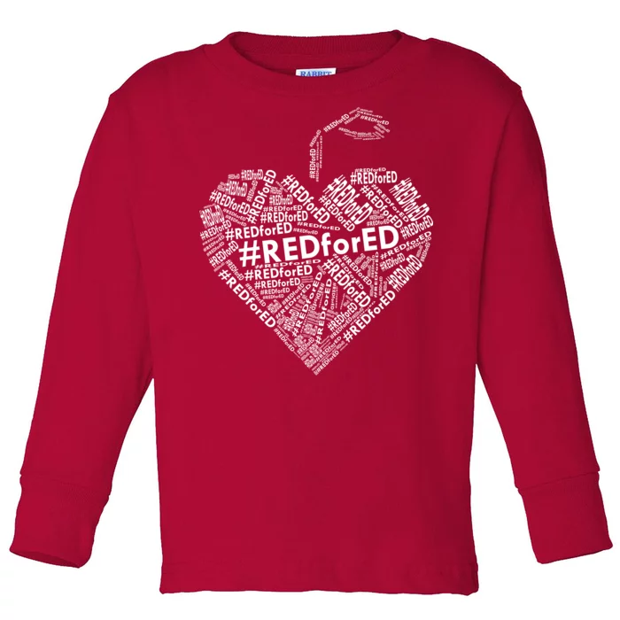 Red For Ed Apple Heart Toddler Long Sleeve Shirt